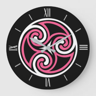 Celtic Triskele Ornament, Fuchsia, Black and White Stor Klocka