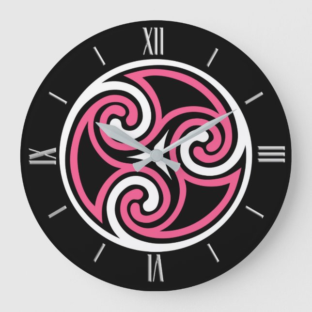 Celtic Triskele Ornament, Fuchsia, Black and White Stor Klocka (Framsida)