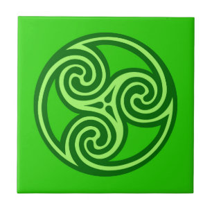 Celtic Triskele Ornament, Lime & Emerald Grönt Kakelplatta