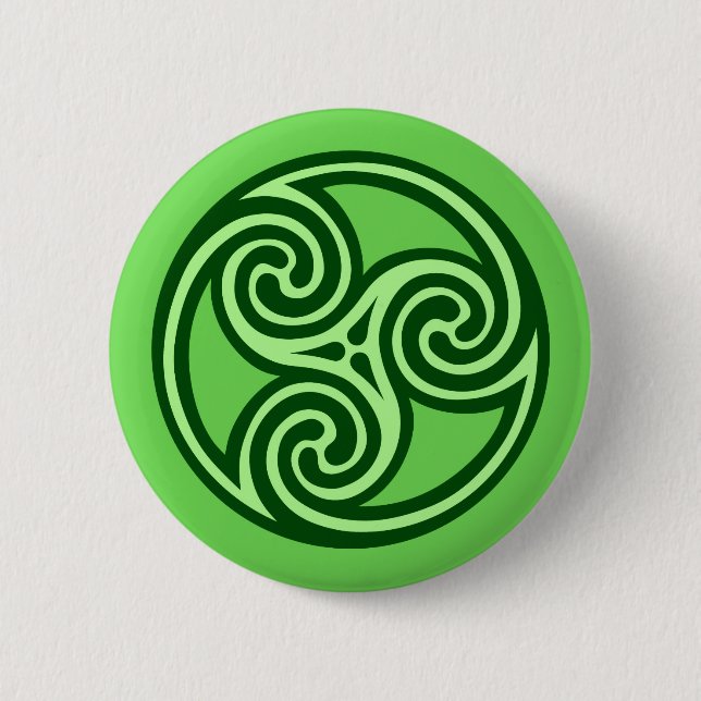 Celtic Triskele Ornament, Lime och Mörk grönt Knapp (Framsida)