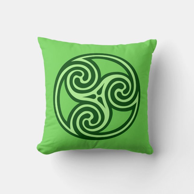 Celtic Triskele Ornament, Lime och Mörk grönt Kudde (Framsida)