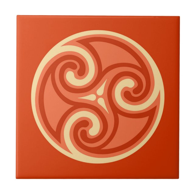 Celtic Triskele Ornament, Mandarin Orange Kakelplatta (Framsidan)