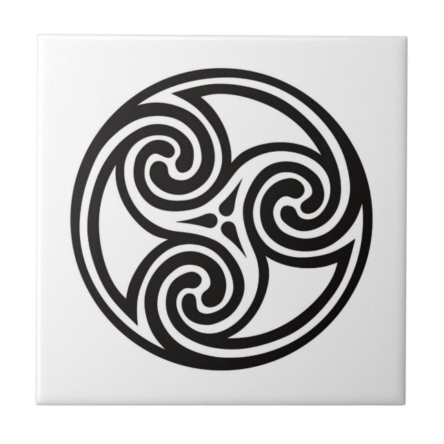 Celtic Triskele Ornament, White and Black Kakelplatta (Framsidan)