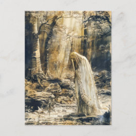 Celtic Veiled Woman in Forest Vykort