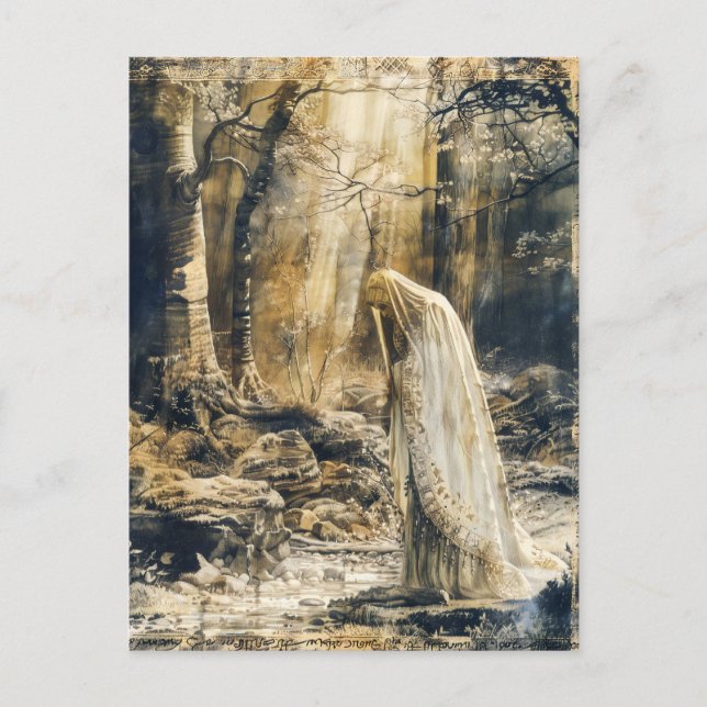 Celtic Veiled Woman in Forest Vykort (Framsida)