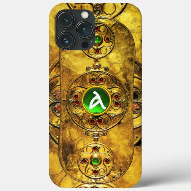 CELTIC WARRIOR SHIELD EMERALD RUBY GEM MONOGRAM (Baksida)