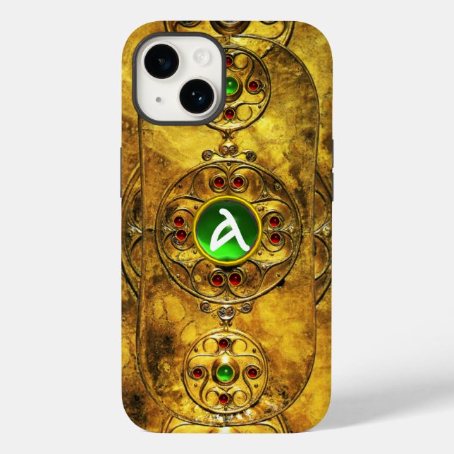 CELTIC WARRIOR SHIELD EMERALD RUBY GEM MONOGRAM (Baksida)