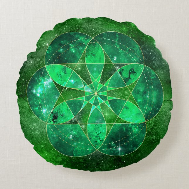 Celtic Watercolor Mandala Galaxy Helig Geometry Rund Kudde (Framsidan)