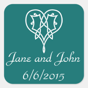 Celtic Weave Hearests in Teal Sticker Fyrkantigt Klistermärke
