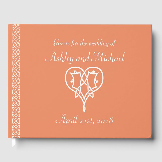 Celtic Weave Hearts in Coral Guest Bok (Framsida)