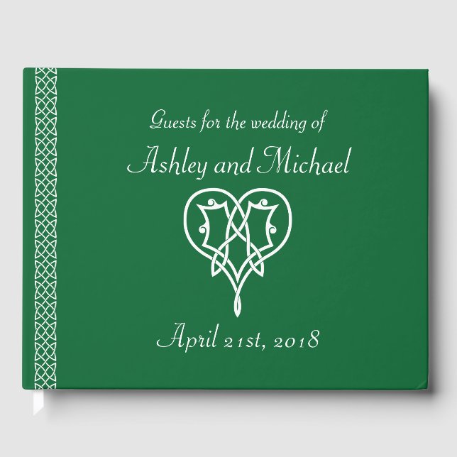 Celtic Weave Hearts in Grönt Guest Bok (Framsida)