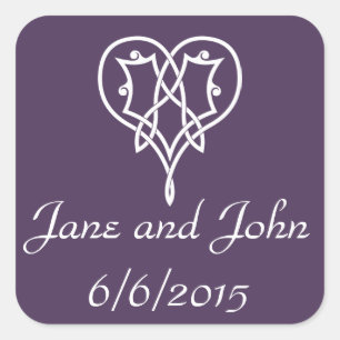 Celtic Weave Hearts in Lila Sticker Fyrkantigt Klistermärke