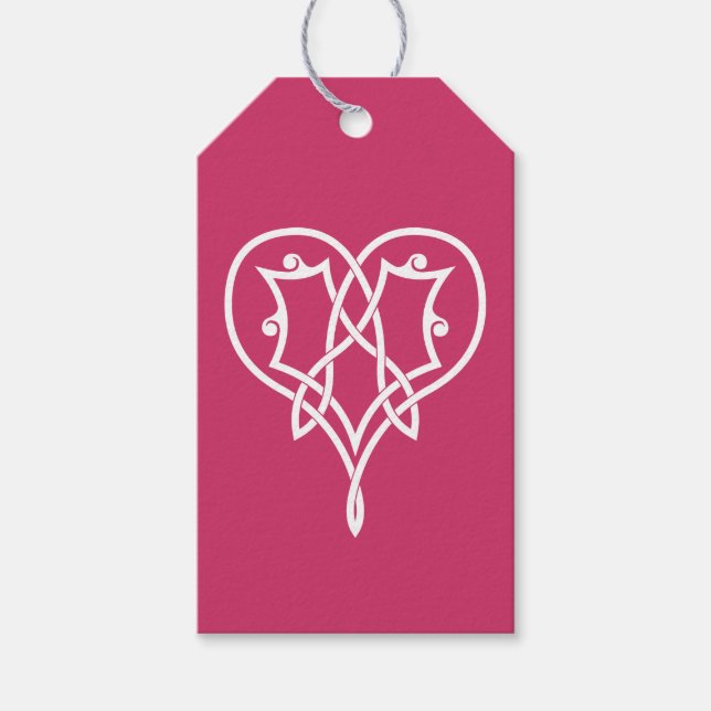 Celtic Weave Hearts in Raspberry Gift Märkre Presentetikett (Framsidan)