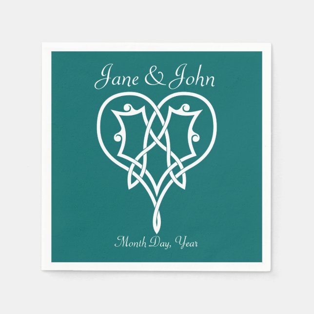 Celtic Weave Hearts in Teal Napkins Pappersservett (Framsidan)