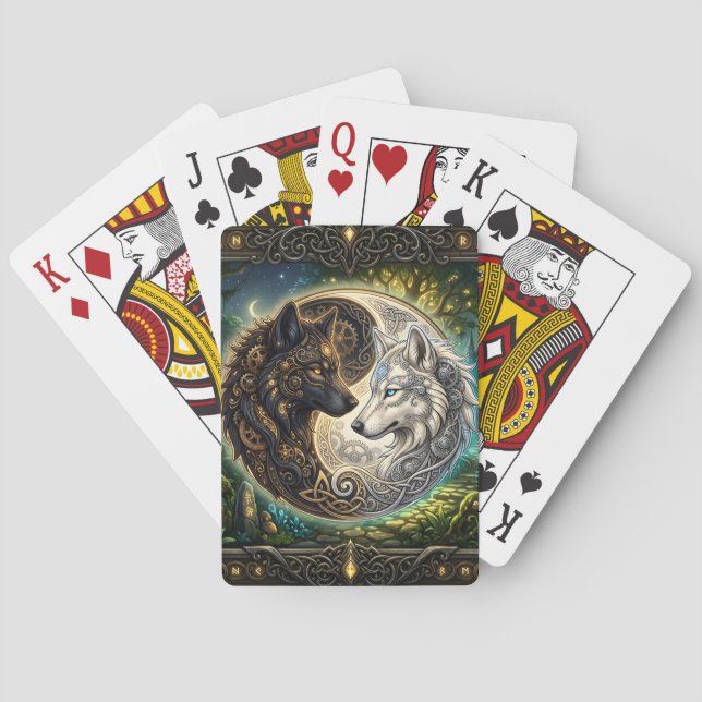 Celtic Yin Yang Vargar – Steampunk Harmoni.  Casinokort (Baksidan)
