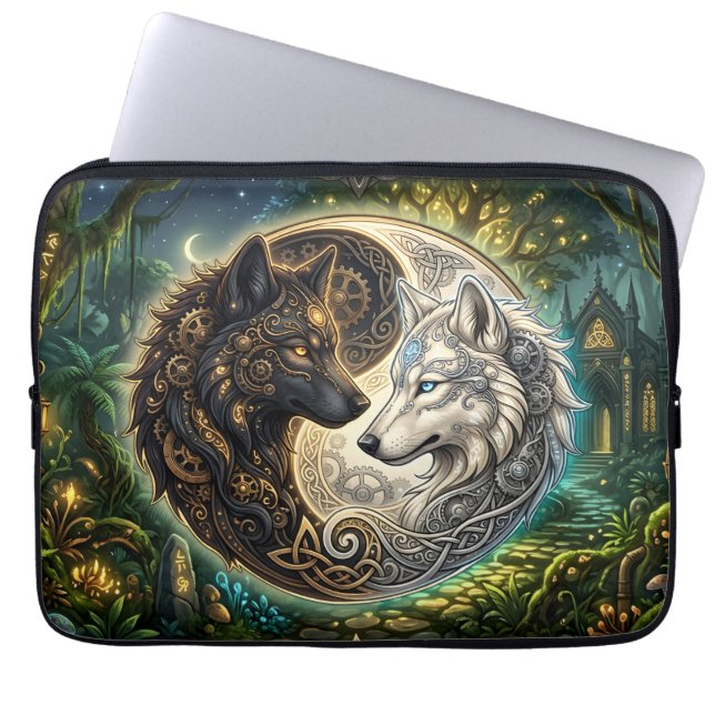 Celtic Yin Yang Vargar – Steampunk Harmoni.  Laptop Fodral (Framsidan)