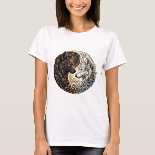 Celtic Yin Yang Vargar – Steampunk Harmoni.  T Shirt (Framsida)