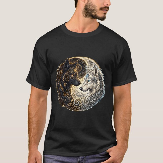 Celtic Yin Yang Vargar – Steampunk Harmoni.  T Shirt (Framsida)