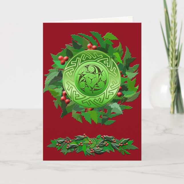 Celtic Yule Spiral med Holly Helgkort (Framsida)
