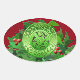 Celtic Yule Spiral med Holly Ovalt Klistermärke