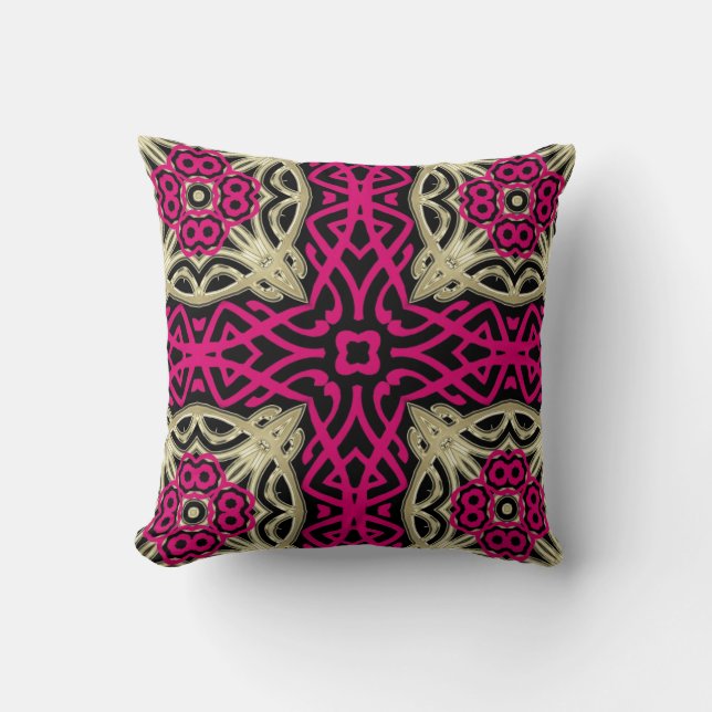 Celtica Shock rosa & Guld Decor Cushion Pillow Kudde (Framsida)