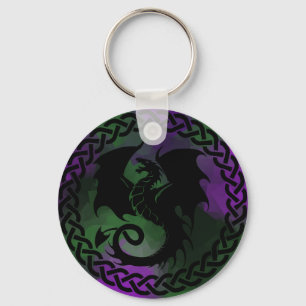 CelticCircleDragonPurpleGreen Nyckelring