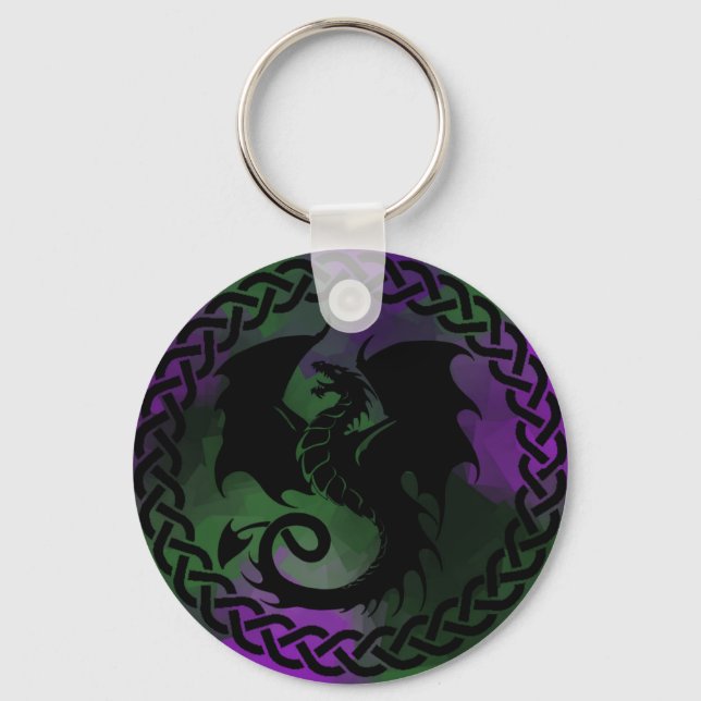 CelticCircleDragonPurpleGreen Nyckelring (Framsida)