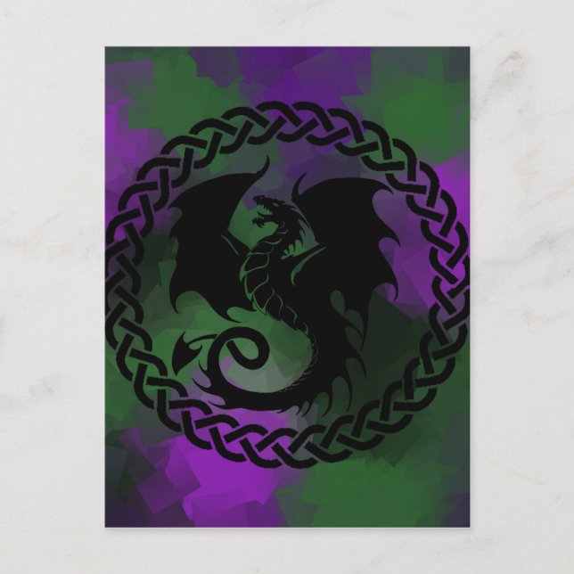 CelticCircleDragonPurpleGreen Vykort (Framsida)