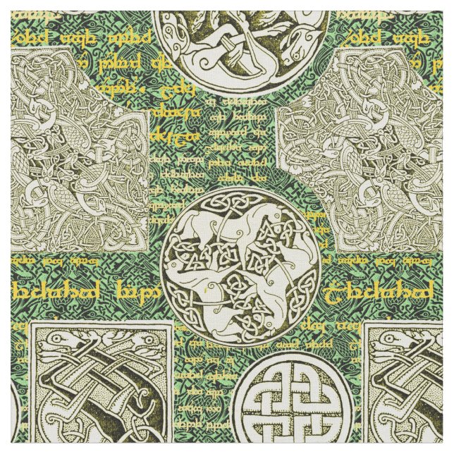 Celtichundar och hästar i grönt och guld tyg (Närbild)