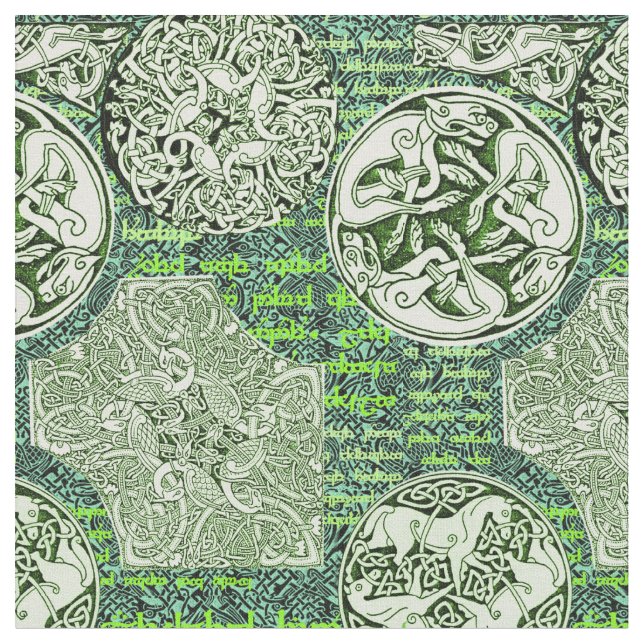 Celtichundar och hästar i grönt tyg (Närbild)