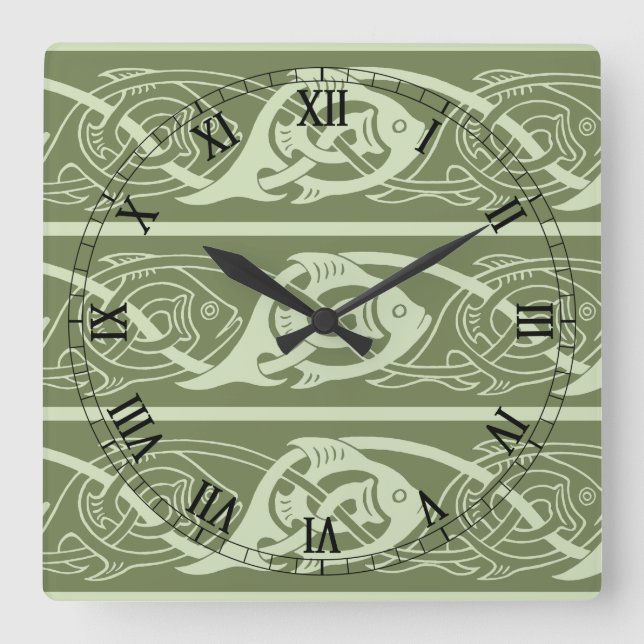 CelticKnotwork fisk i grönt Fyrkantig Klocka (Framsida)
