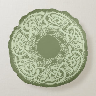 CelticKnotwork fisk i grönt Rund Kudde