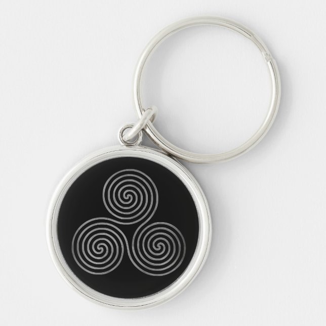 celtisk tredubbel spiral - OneLine antiqueSilverBl Rund Silverfärgad Nyckelring (Framsidan)