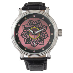 CELTISKA KUNSKAPSBLOMMOR OCH ROSA AMETYST GEM-STON ARMBANDSUR