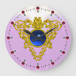 CELTISKT HJÄRTA I GULD MED BLUE SAPPHIRE, Svart Stor Klocka