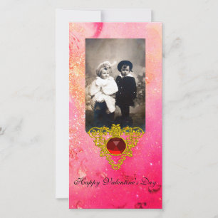 CELTISKT HJÄRTA I ROSA, FUCHSIA GULD SPARKLES JULKORT