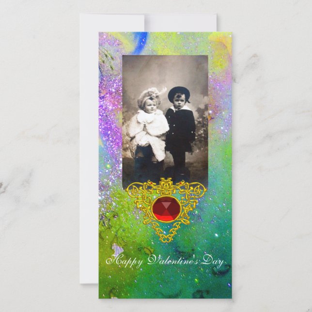 CELTISKT HJÄRTA I VIOLET,GRÖNT,GULT GULD SPARKLER JULKORT (Framsida)