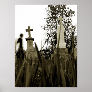 Cemetery Gothic Gravsten Sepia Vintage Angel Poster