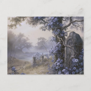 Cemetery Graveyard Blue Blommigt BeVacker Hallowee Helg Vykort