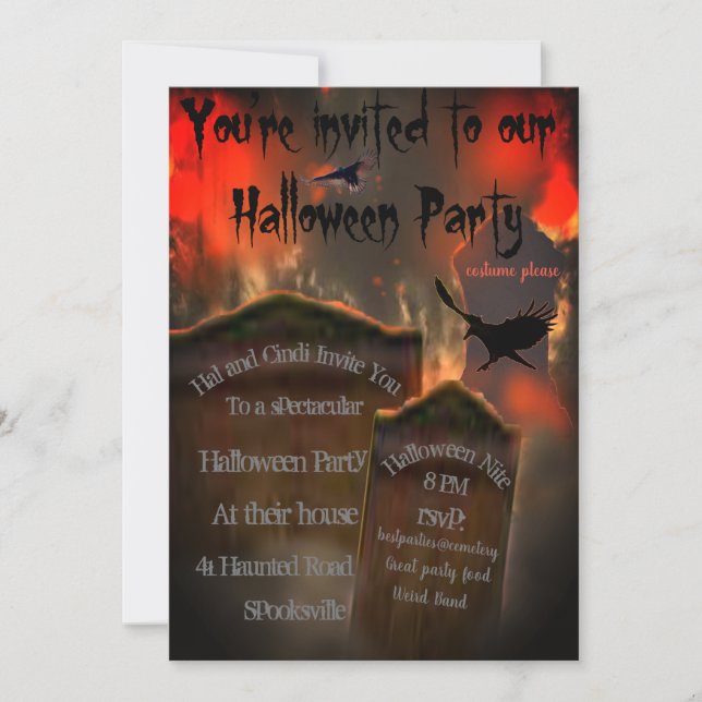 Cemetery Gravsten Blackbird Vculture Misty Spooky Inbjudningar (Framsida)