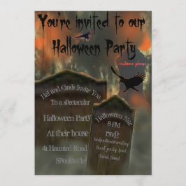 Cemetery Gravsten Blackbird Vculture Misty Spooky Inbjudningar