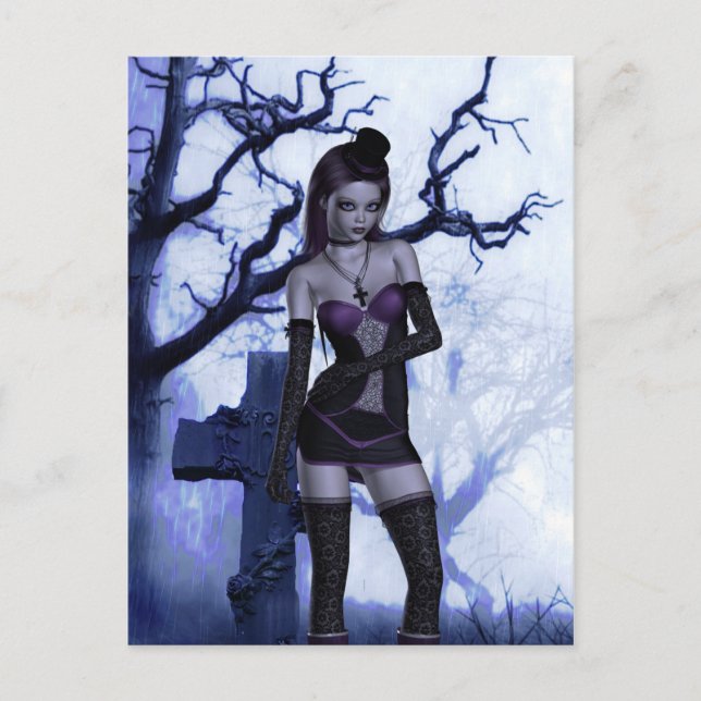 Cemetery Lolita Goth Fantasy Signed Mini Print Vykort (Framsida)