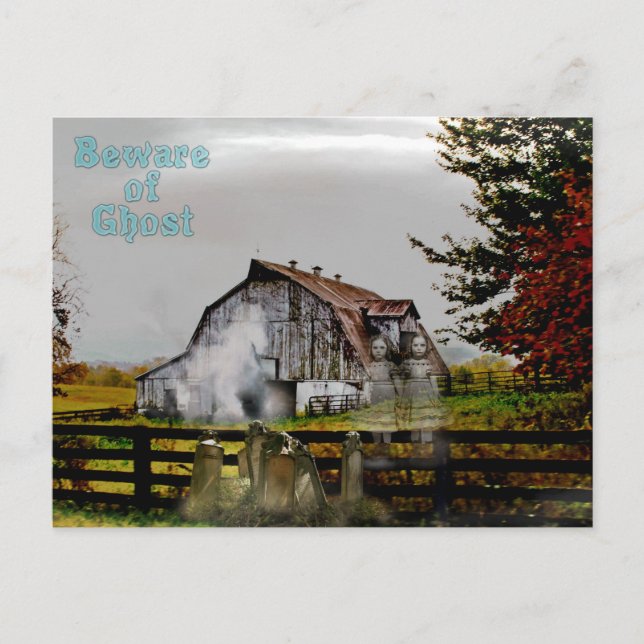 *~* Cemetery Spooky BEWARE of Ghost HALLOWEEN Vykort (Framsida)