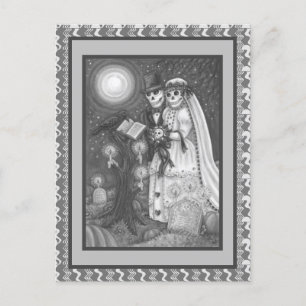 CEMETERY VOWS, SKELETON BRÖLLOP, BRIDE AND GROOM VYKORT