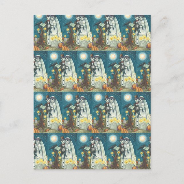 CEMETERY VOWS, SKELETON BRÖLLOP, BRIDE AND GROOM VYKORT (Framsida)