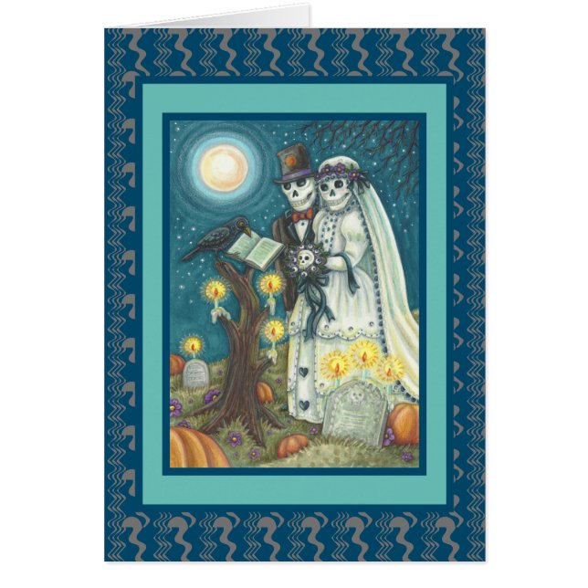 CEMETERY VOWS, SKELETON BRÖLLOP, BRIDE GROOM CARD OBS KORT (Framsidan)