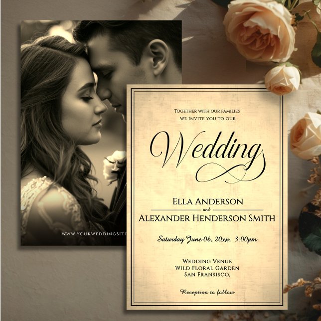 Cemografisk vintage bröllopsinbjudan  inbjudningar (Cinematic Photo Vintage Wedding Invitation)
