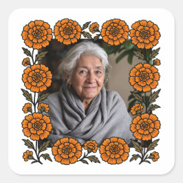 Cempasúchil Ofrenda Con Foto Día de Muertos Fyrkantigt Klistermärke