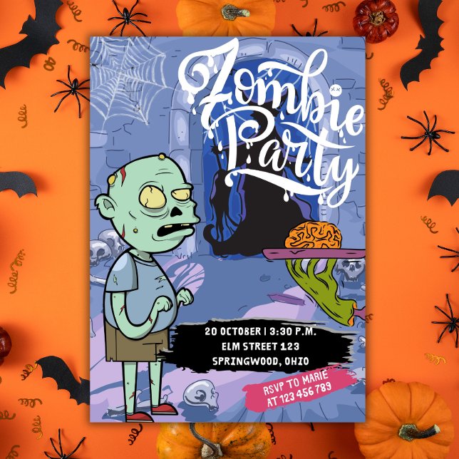 Cena de Halloween Fiesta zombie Inbjudningar (zombie invitation, halloween party dinner, brain zombie)