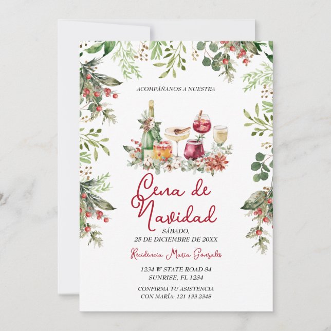 Cena De Navidad Christmas Cocktails Holiday Party Inbjudningar (Framsida)